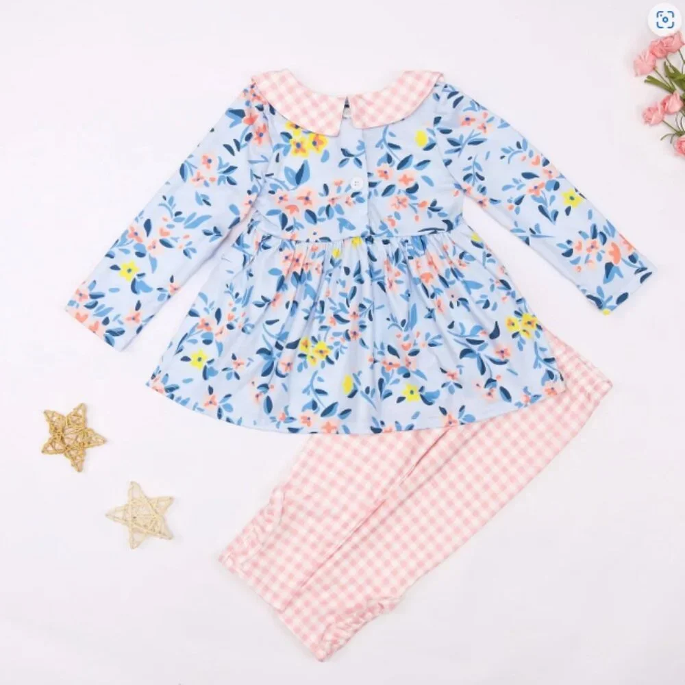 Boutique Floral Pocket Tunic & Leggings Girls Outfit Set